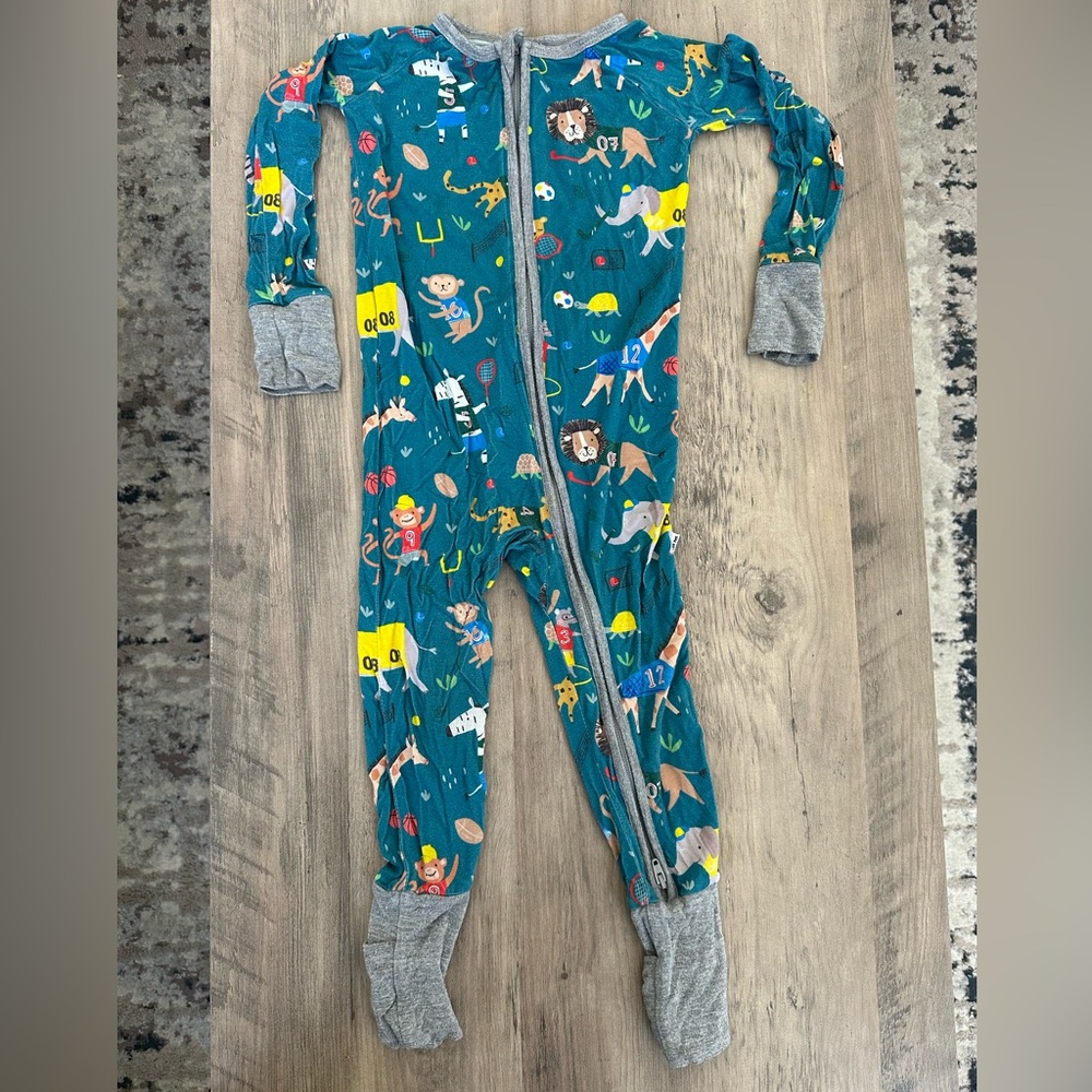 Little Sleepies animal sports print Zippie. 18-24 mo.